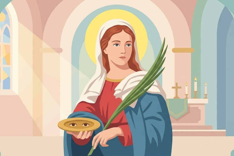 Heilige Lucia Licht des Glaubens - eine junge Frau trägt eine Krone aus leuchtenden Kerzen